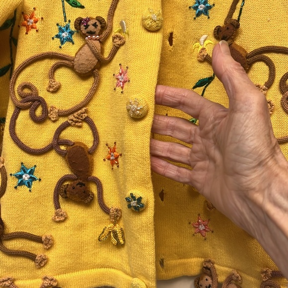 Jack B Quick VINTAGE Embroidered Appliquéd Monkeys Cardigan PM - Picture 3 of 9